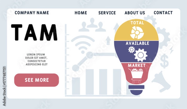 Fototapeta TAM - total available market acronym. business concept background. vector illustration concept with keywords and icons. lettering illustration with icons for web banner, flyer, landing