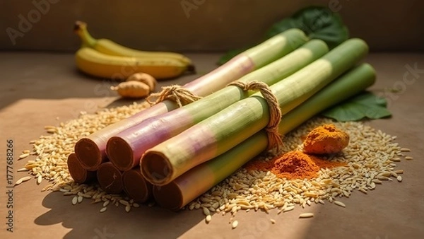 Fototapeta Pongal theme Sugarcane sticks bundle