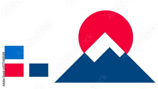 Obraz 富士山と日の丸の、シンプルでモダンな幾何学ロゴ