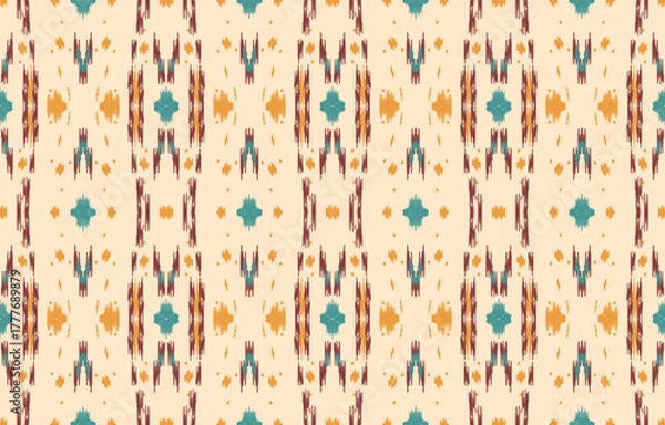 Fototapeta Ethnic abstract ikat art. Aztec ornament print. geometric ethnic pattern seamless  color oriental.  Design for background ,curtain, carpet, wallpaper, clothing, wrapping, Batik, vector illustration.
