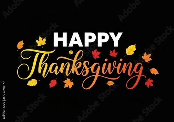 Obraz Happy thanksgiving with autumn leaves on black background