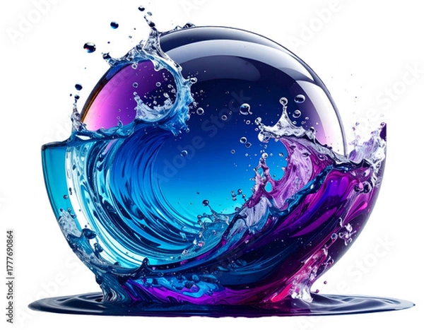 Obraz Orb with vibrant water splash, reflecting blue and purple hues