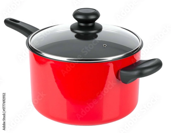 Obraz A bright red cooking pot with a glass lid and black handles
