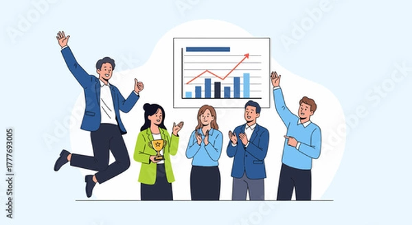 Fototapeta Team Celebration For Achieving A New Record With Positive Graph