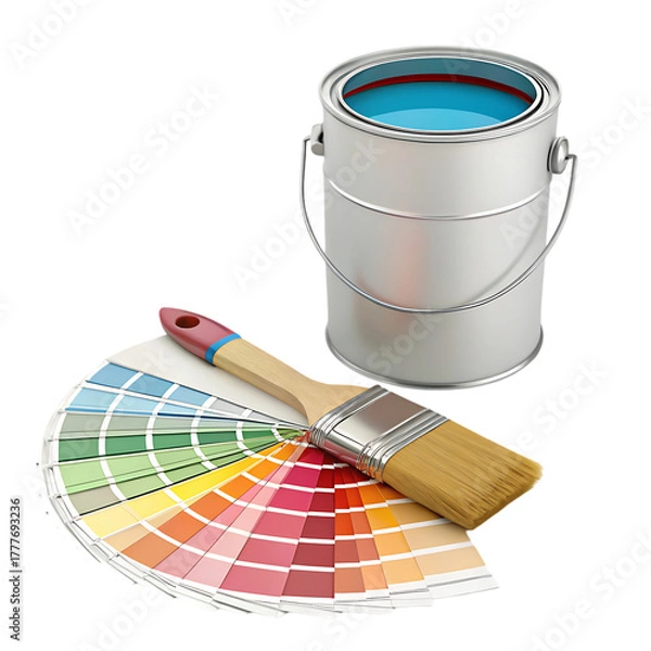 Fototapeta Paint Color Selection:  Brush, Paint Can, and Color Palette for Home Improvement Projects