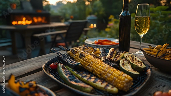 Fototapeta Summer Vegetables On Rustic Pine Table Char