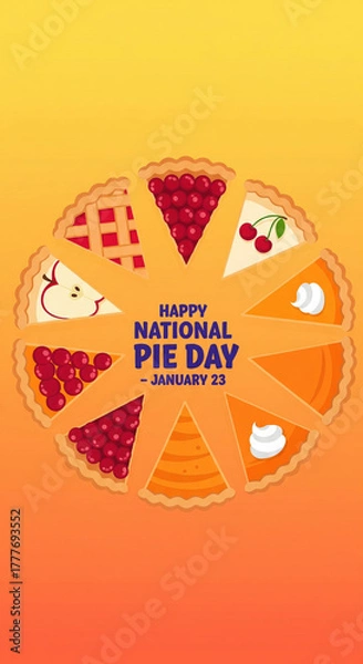Fototapeta Happy National Pie Day January 23 with assorted pie slices in a circle celebration holiday