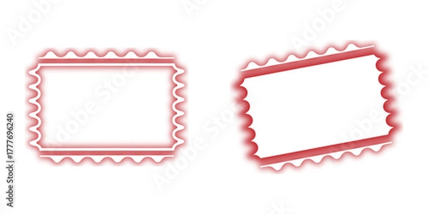 Obraz Neon Postage Stamp Border Icons for Mail Postcard Design and Scrapbook Decoration