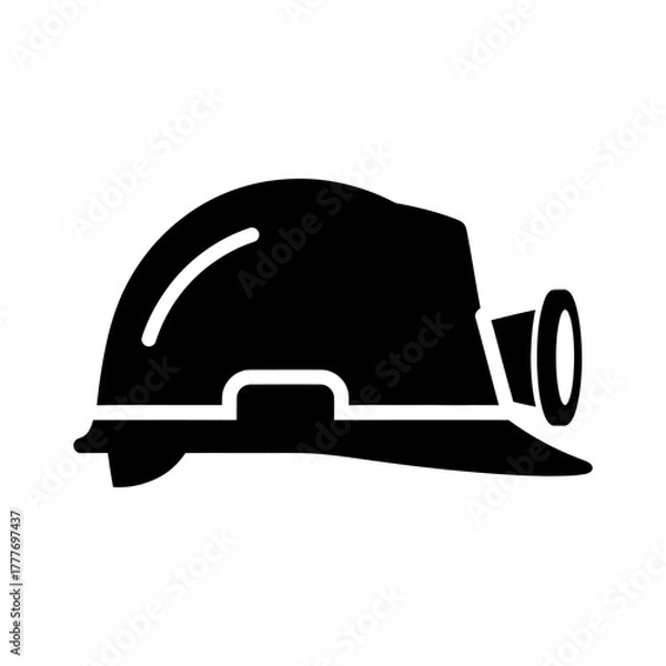 Obraz Black Silhouette Miner's Hard Hat with Headlamp Icon on White