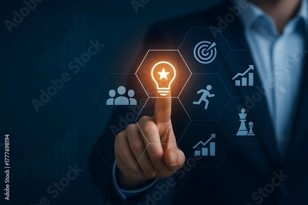 Fototapeta high-tech, digital business environment where strategic concepts are managed via an interactive interface.