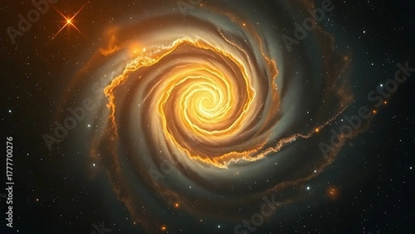 Fototapeta Ghostly spiral galaxy emerging from stardust like an imprint in celestial amber.