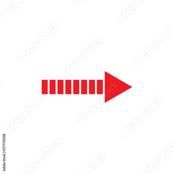 Obraz Red arrow icon with a dashed line segment pointing right representing progression and direction isolated on a clean white background.