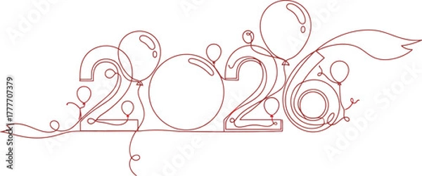 Fototapeta Elegant 2026 new year celebration design with balloons and ribbon on white background