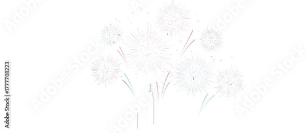 Fototapeta Fireworks over city skyline illustration on black background for celebration