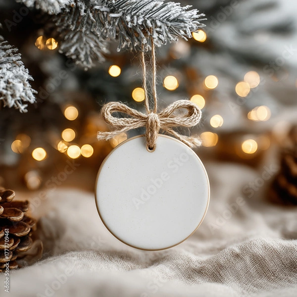 Obraz christmas hang tag with christmas tree and decorations