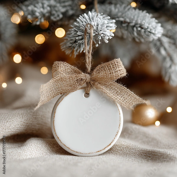 Fototapeta christmas hang tag with christmas tree and decorations