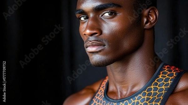 Obraz stunning african male athlete portrait with intense expression and athletic wear