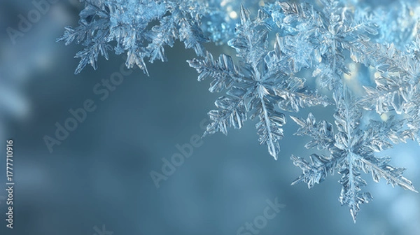 Fototapeta リアルな雪の結晶、美しい冬のイラストフレーム