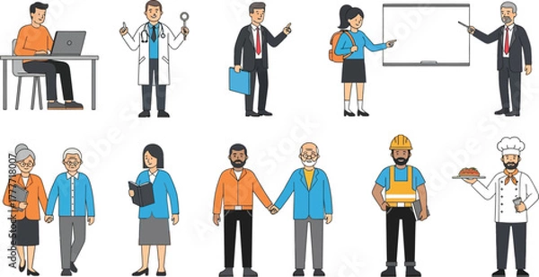 Fototapeta Collection of diverse professionals in various occupations