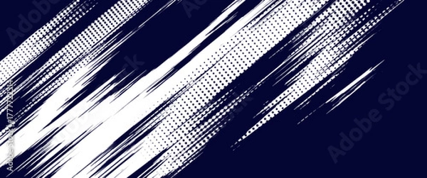 Obraz Dots halftone white \u0026 blue color pattern gradient grunge texture background. Dots pop art comics sport style vector illustration