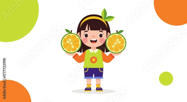 Obraz Joyful Girl Holding Citrus Halves Demonstrating Healthy Eating Habits and Vitamin C Benefits
