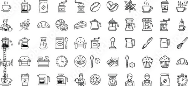 Fototapeta Coffee and barista essentials line icon set