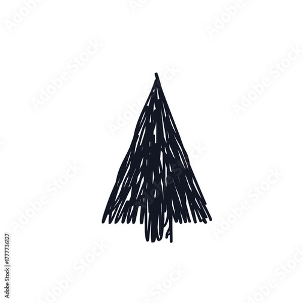 Obraz Christmas tree logo icon sign Hand drawn ink sketch Merry Christmas Xmas Happy New Year style Doodle cartoon festive design Fashion print clothes greeting invitation card flyer poster banner cover ad