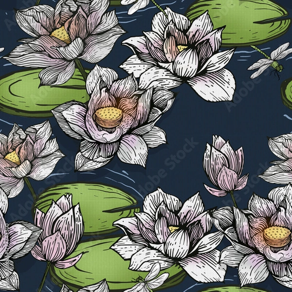 Obraz Tranquil Lotus Pond seamless pattern