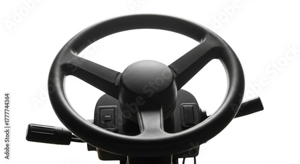 Fototapeta Forklift steering wheel with controls on a plain background  