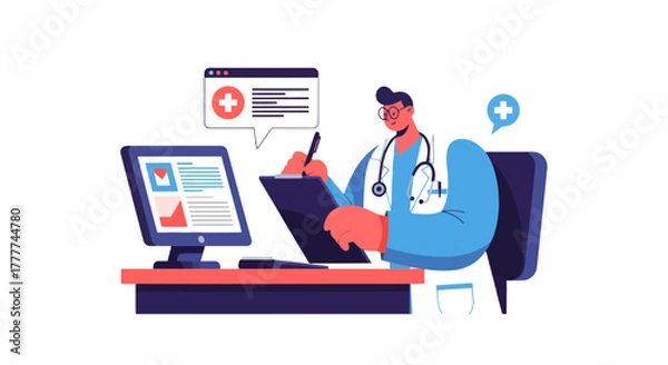 Obraz Medical Professional Performing Consultation And Online Examination Using Computer Technology