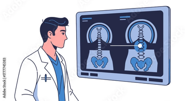 Obraz Medical Professional Analyzing Digital Spine X-ray Diagram For Diagnostic And Treatment