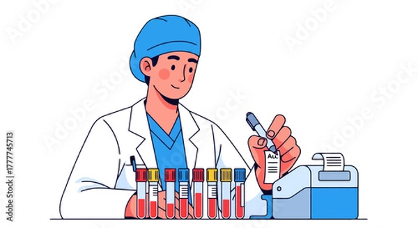Obraz Medical Professional Conducting Blood Analysis in a Laboratory Setting Illustrated