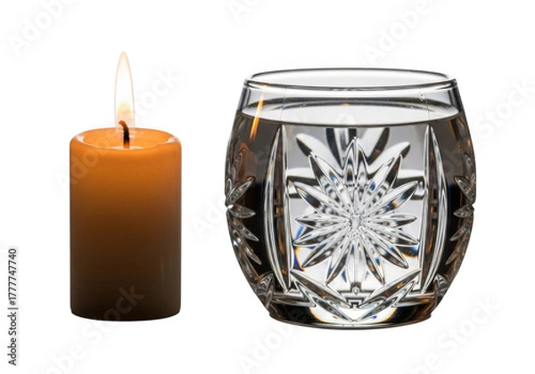 Obraz A lit candle and glass isolated on transparent background