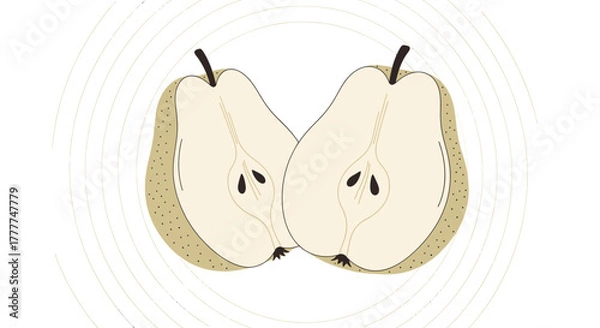 Obraz Minimalist Illustration of Two Halved Pears Against a Creamy White Background Design