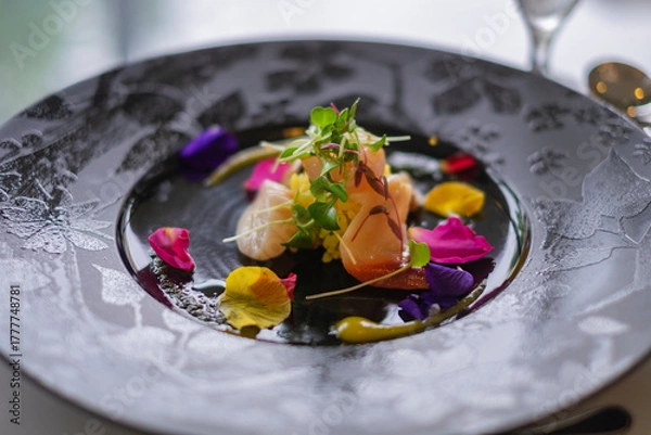 Obraz 貝とエディブルフラワーのサラダ