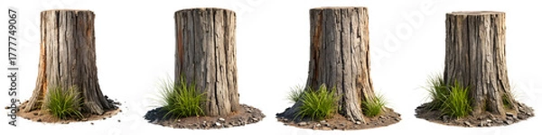 Fototapeta Tree stumps isolated on transparent background, surrounded by green plants