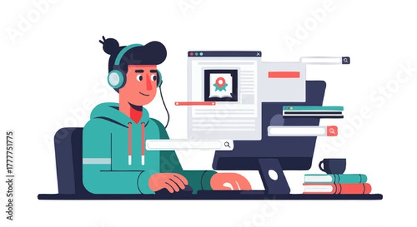 Obraz Online Learning and Discovery: Animated Character Interacting with Digital Platform