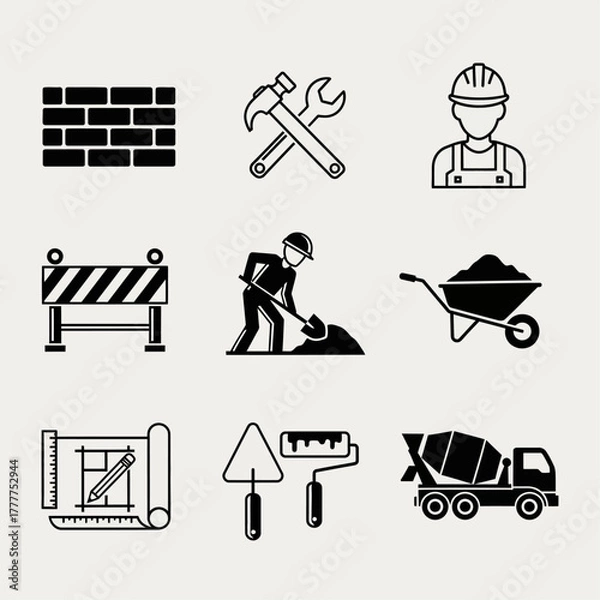 Obraz construction building tools worker equipment icons set