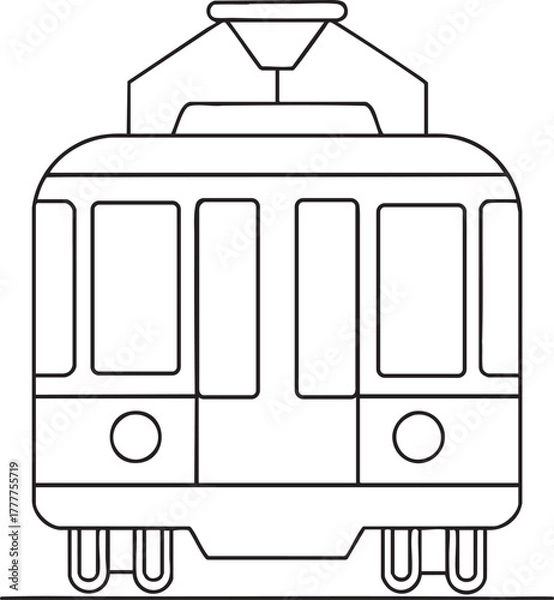 Fototapeta Classic tram front view outline illustration ideal for coloring books and design creativity