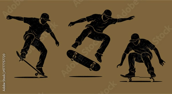 Fototapeta Silhouette Skateboarders in Action Dynamic Poses and Urban Style.