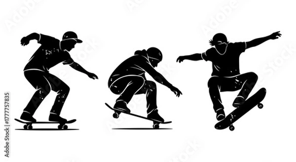 Fototapeta Skateboarders in Action Dynamic Silhouettes Performing Tricks.