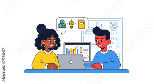 Fototapeta People Analyzing Financial Charts and Data for Business Planning and Development