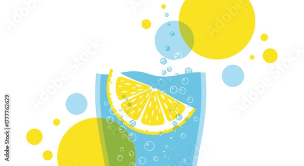 Obraz Refreshing Lemonade With Zesty Lemon Slice And Energetic Bubbles Illustration