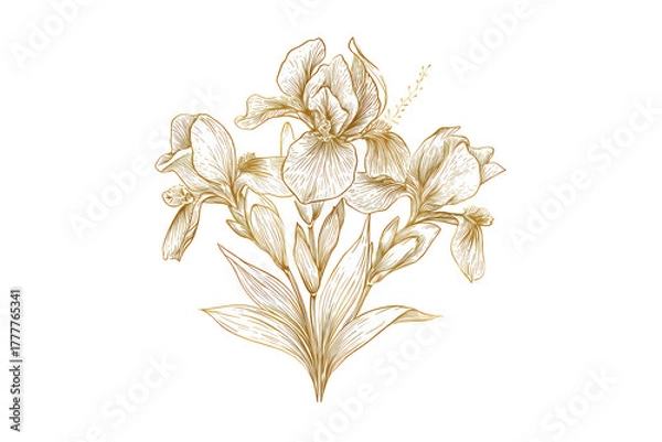 Fototapeta Elegant Beige Iris Flower Illustration on Transparent Background for Botanical Art and Design