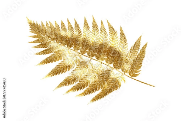 Fototapeta Golden Fern Leaf on Transparent Background Elegant Natural Decorative Element