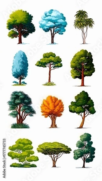 Fototapeta set of trees vector