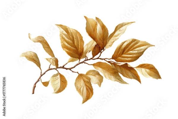 Fototapeta Golden Leaf Branch on Transparent Background Elegant Natural Decoration
