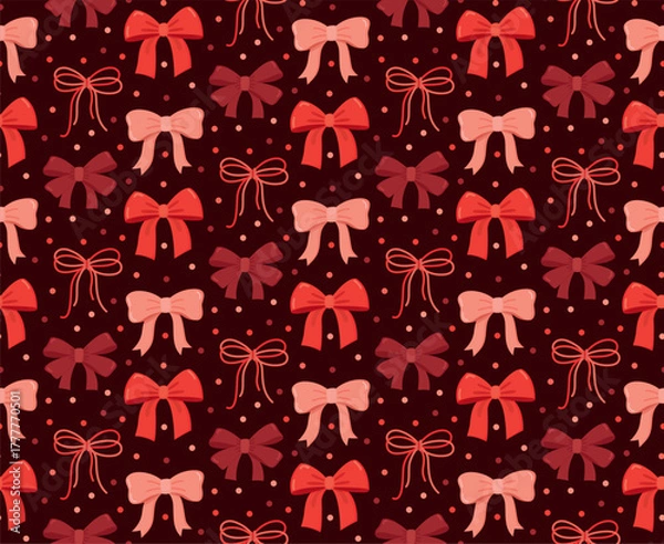 Fototapeta Seamless pattern with red shades bows and dots. Background with decorative elements 
