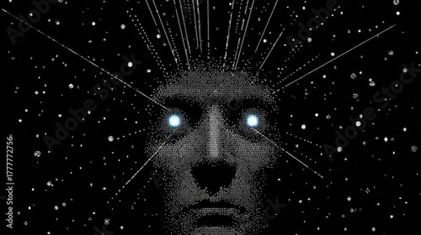 Fototapeta A digital portrait of a human face, rendered with a starry, cosmic background, highlighting a connection to the universe.