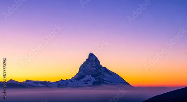 Fototapeta Minimalist background , a majestic single mountain peak , a breathtaking gradient sky, ai generated